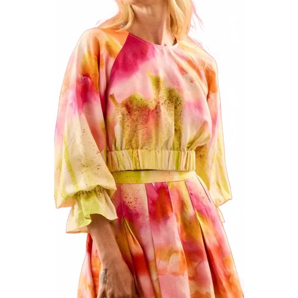 NEW HUNTER BELL kirsten cropped long-sleeve top in electric